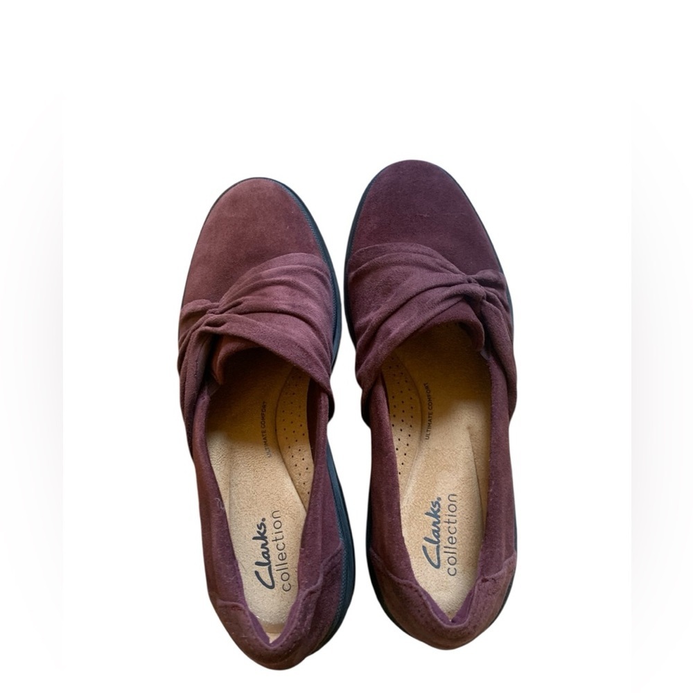 Clarks Collection Burgundy Suede Loafers | Comfort Slip-On | Size 9.5